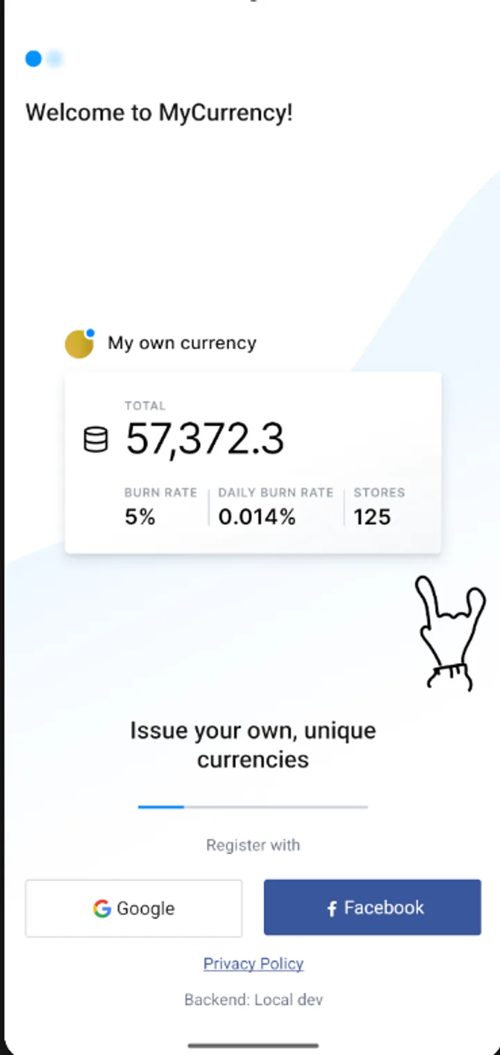 MyCurrency welcome and sign-up screen