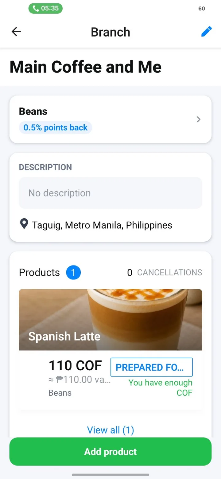 A live product listing